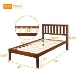 Twin Size Walnut Platform Bed Frame Wood Platform Bed Frame with Headboard and Footboard No Box Spring Needed by ANBAZAR -ANBAZAR Sales light wood anbazar kids beds 00284anna 4f 1000