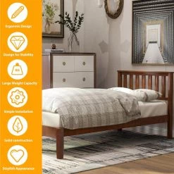 Twin Size Walnut Platform Bed Frame Wood Platform Bed Frame with Headboard and Footboard No Box Spring Needed by ANBAZAR -ANBAZAR Sales light wood anbazar kids beds 00284anna c3 1000