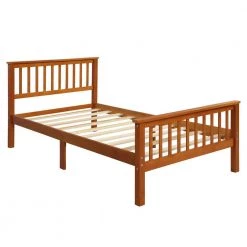 Twin Size Platform Bed Frame Wood Twin Size Platform Bed with Headboard and Footboard for Kids Oak by ANBAZAR -ANBAZAR Sales medium wood anbazar kids beds 00256anna 1f 1000