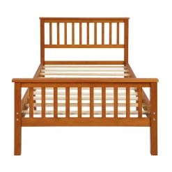 Twin Size Platform Bed Frame Wood Twin Size Platform Bed with Headboard and Footboard for Kids Oak by ANBAZAR -ANBAZAR Sales medium wood anbazar kids beds 00256anna c3 1000
