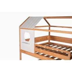 Full-Over-Full Wooden House Bunk Bed with Roof, Window, Little Shelf, Ladder, and Full-Length Guardrails, Natural by ANBAZAR -ANBAZAR Sales natural anbazar bunk beds wkx186 1f 1000