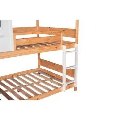 Full-Over-Full Wooden House Bunk Bed with Roof, Window, Little Shelf, Ladder, and Full-Length Guardrails, Natural by ANBAZAR -ANBAZAR Sales natural anbazar bunk beds wkx186 44 1000