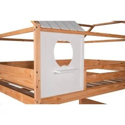 Full-Over-Full Wooden House Bunk Bed with Roof, Window, Little Shelf, Ladder, and Full-Length Guardrails, Natural by ANBAZAR -ANBAZAR Sales natural anbazar bunk beds wkx186 4f 1000
