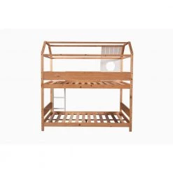 Full-Over-Full Wooden House Bunk Bed with Roof, Window, Little Shelf, Ladder, and Full-Length Guardrails, Natural by ANBAZAR -ANBAZAR Sales natural anbazar bunk beds wkx186 66 1000