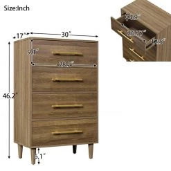 Natural Walnut Wood Modern 4 Drawer CHest of Drawers 30"L x 17"W x 46.2"H, Classic Storage Dresser Beside Table for Home by ANBAZAR -ANBAZAR Sales natural walnut anbazar chest of drawers 01529anna l 1f 1000