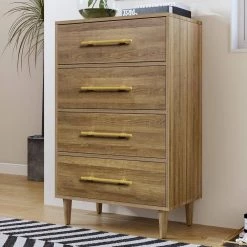 Natural Walnut Wood Modern 4 Drawer CHest of Drawers 30"L x 17"W x 46.2"H, Classic Storage Dresser Beside Table for Home by ANBAZAR -ANBAZAR Sales natural walnut anbazar chest of drawers 01529anna l 31 1000