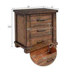 Rustic Three-Drawers Farmhouse Style Nightstand 25.6"H 17"W 24"D, Wood Bedside Table Cabinet with Solid Wood Legs by ANBAZAR 10 Rustic Three-Drawers Farmhouse Style Nightstand 25.6"H 17"W 24"D, Wood Bedside Table Cabinet with Solid Wood Legs by ANBAZAR -ANBAZAR Sales natural wood anbazar nightstands 00412anna 1f 1000