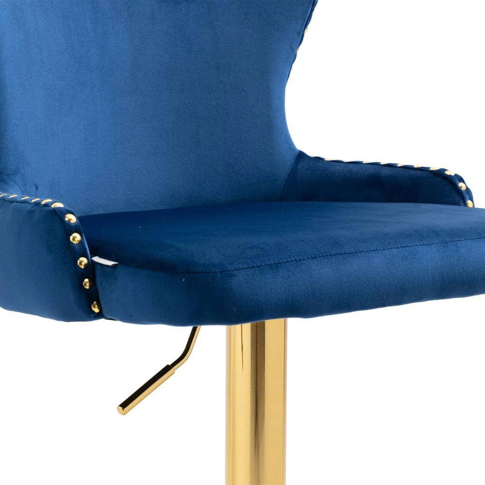 Counter Height Bar Stool, Tufted Upholstered Bar Chair, Bar Stool with Nail Back and Footrest, Kitchen, Dining Area,Navy by ANBAZAR 9 Counter Height Bar Stool, Tufted Upholstered Bar Chair, Bar Stool with Nail Back and Footrest, Kitchen, Dining Area,Navy by ANBAZAR - Image 9