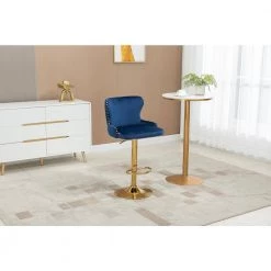 Counter Height Bar Stool, Tufted Upholstered Bar Chair, Bar Stool with Nail Back and Footrest, Kitchen, Dining Area,Navy by ANBAZAR 23 Counter Height Bar Stool, Tufted Upholstered Bar Chair, Bar Stool with Nail Back and Footrest, Kitchen, Dining Area,Navy by ANBAZAR -ANBAZAR Sales navy anbazar bar stools wjz 123b 31 1000