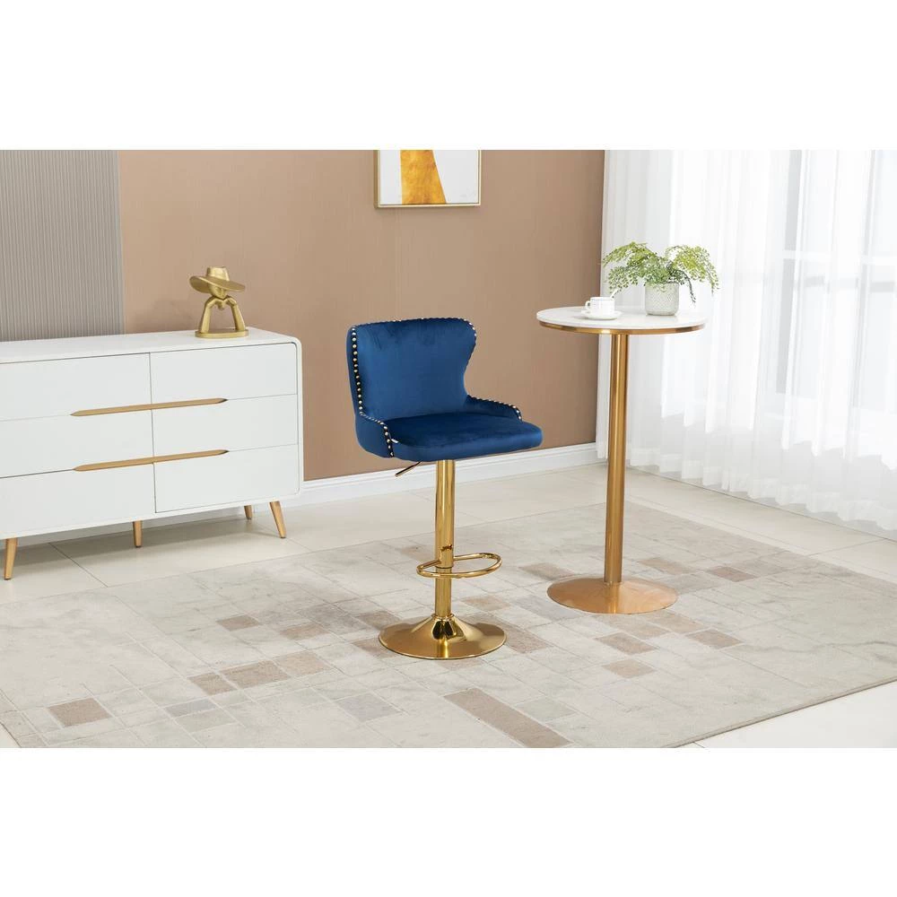 Counter Height Bar Stool, Tufted Upholstered Bar Chair, Bar Stool with Nail Back and Footrest, Kitchen, Dining Area,Navy by ANBAZAR 12 Counter Height Bar Stool, Tufted Upholstered Bar Chair, Bar Stool with Nail Back and Footrest, Kitchen, Dining Area,Navy by ANBAZAR - Image 12