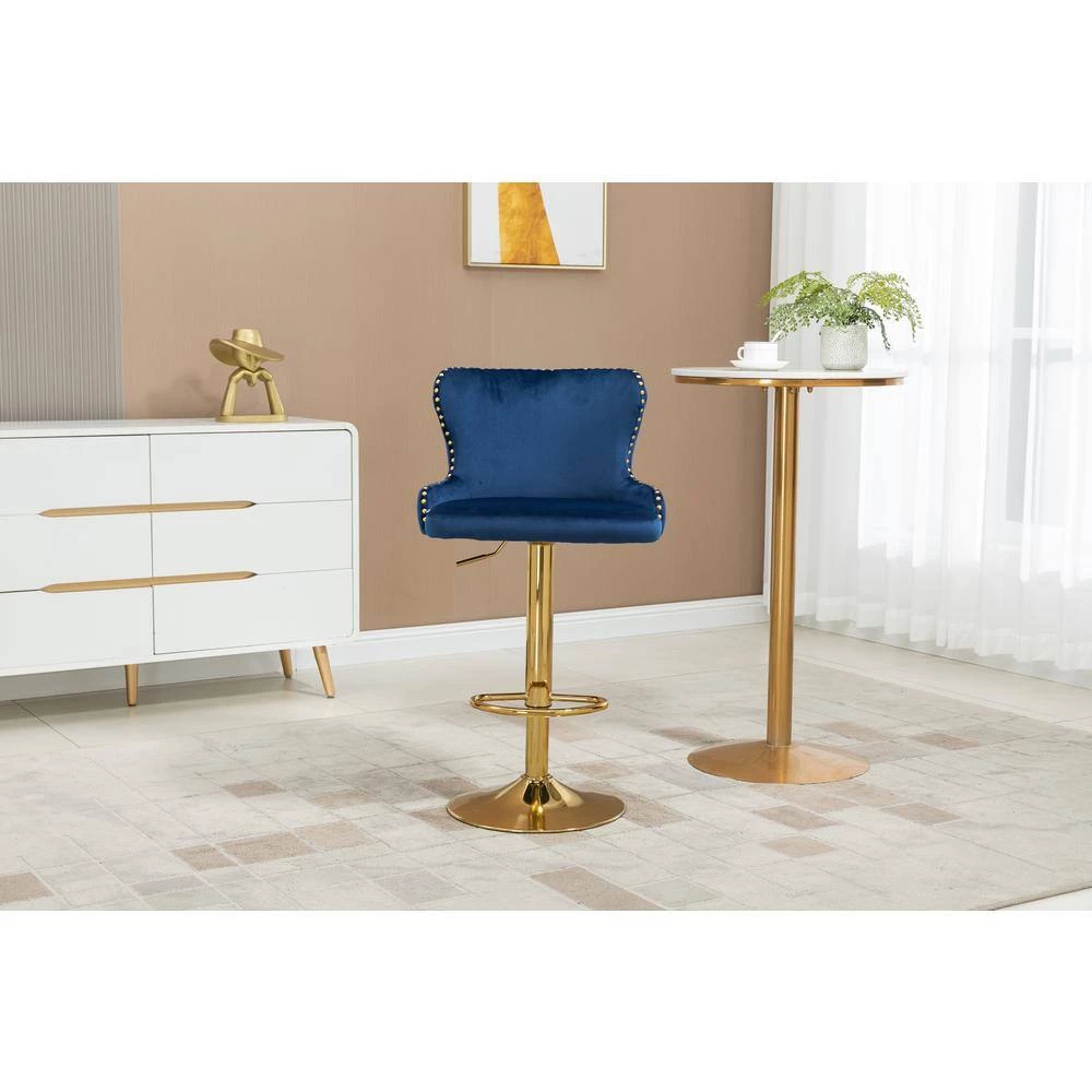 Counter Height Bar Stool, Tufted Upholstered Bar Chair, Bar Stool with Nail Back and Footrest, Kitchen, Dining Area,Navy by ANBAZAR 3 Counter Height Bar Stool, Tufted Upholstered Bar Chair, Bar Stool with Nail Back and Footrest, Kitchen, Dining Area,Navy by ANBAZAR - Image 3