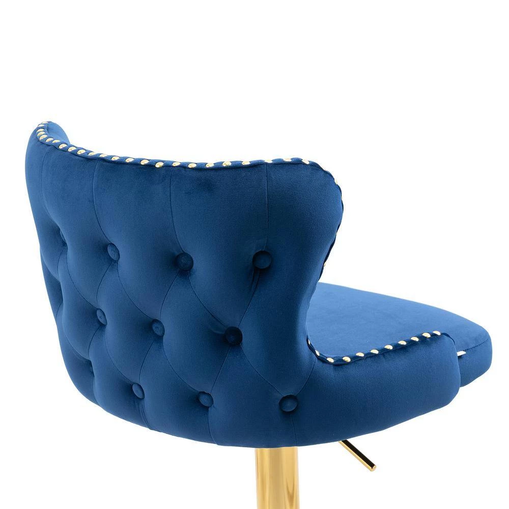 Counter Height Bar Stool, Tufted Upholstered Bar Chair, Bar Stool with Nail Back and Footrest, Kitchen, Dining Area,Navy by ANBAZAR 10 Counter Height Bar Stool, Tufted Upholstered Bar Chair, Bar Stool with Nail Back and Footrest, Kitchen, Dining Area,Navy by ANBAZAR - Image 10