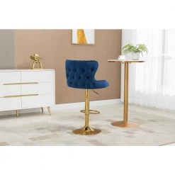 Counter Height Bar Stool, Tufted Upholstered Bar Chair, Bar Stool with Nail Back and Footrest, Kitchen, Dining Area,Navy by ANBAZAR 16 Counter Height Bar Stool, Tufted Upholstered Bar Chair, Bar Stool with Nail Back and Footrest, Kitchen, Dining Area,Navy by ANBAZAR -ANBAZAR Sales navy anbazar bar stools wjz 123b 66 1000
