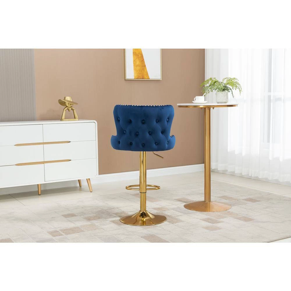 Counter Height Bar Stool, Tufted Upholstered Bar Chair, Bar Stool with Nail Back and Footrest, Kitchen, Dining Area,Navy by ANBAZAR 6 Counter Height Bar Stool, Tufted Upholstered Bar Chair, Bar Stool with Nail Back and Footrest, Kitchen, Dining Area,Navy by ANBAZAR - Image 6