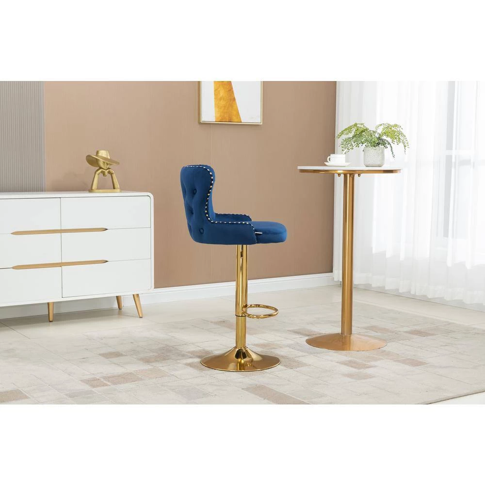 Counter Height Bar Stool, Tufted Upholstered Bar Chair, Bar Stool with Nail Back and Footrest, Kitchen, Dining Area,Navy by ANBAZAR 4 Counter Height Bar Stool, Tufted Upholstered Bar Chair, Bar Stool with Nail Back and Footrest, Kitchen, Dining Area,Navy by ANBAZAR - Image 4