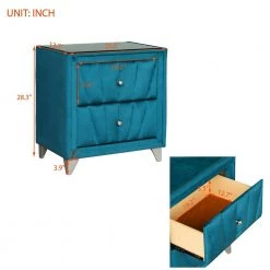 28.3"H x 13.7"W x 25"L Vintage Wooden Nightstand with Two Drawers, Velvet Fabric Bedside Table with Glass Worktop-Navy by ANBAZAR -ANBAZAR Sales navy anbazar nightstands d 001054 n 1f 1000