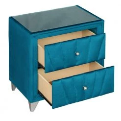 28.3"H x 13.7"W x 25"L Vintage Wooden Nightstand with Two Drawers, Velvet Fabric Bedside Table with Glass Worktop-Navy by ANBAZAR -ANBAZAR Sales navy anbazar nightstands d 001054 n 76 1000