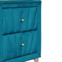 28.3"H x 13.7"W x 25"L Vintage Wooden Nightstand with Two Drawers, Velvet Fabric Bedside Table with Glass Worktop-Navy by ANBAZAR -ANBAZAR Sales navy anbazar nightstands d 001054 n fa 1000
