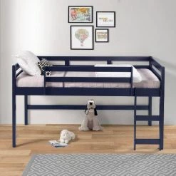 Twin Loft Bed with Wood Frame, Ladder and Child Rail for Kids, Navy Blue Finish by ANBAZAR 9 Twin Loft Bed with Wood Frame, Ladder and Child Rail for Kids, Navy Blue Finish by ANBAZAR -ANBAZAR Sales navy blue anbazar loft beds d 001015 b 31 1000