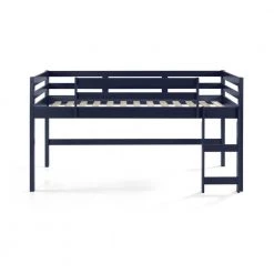 Twin Loft Bed with Wood Frame, Ladder and Child Rail for Kids, Navy Blue Finish by ANBAZAR