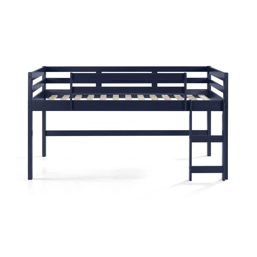 Twin Loft Bed with Wood Frame, Ladder and Child Rail for Kids, Navy Blue Finish by ANBAZAR 1 Twin Loft Bed with Wood Frame, Ladder and Child Rail for Kids, Navy Blue Finish by ANBAZAR