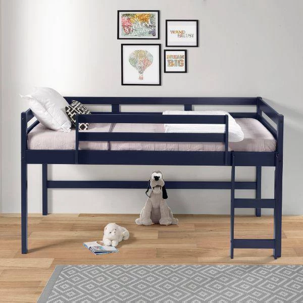 Twin Loft Bed with Wood Frame, Ladder and Child Rail for Kids, Navy Blue Finish by ANBAZAR 2 Twin Loft Bed with Wood Frame, Ladder and Child Rail for Kids, Navy Blue Finish by ANBAZAR - Image 2