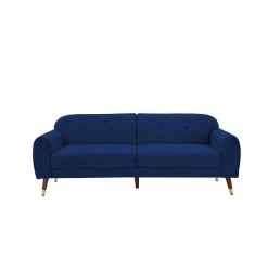 Velvet Futon Sofa Bed, Sleeper Sofa with 3 Inclined Angles, Couch with 6 Solid Wood Legs, Loveseat for Small Space, blue by ANBAZAR