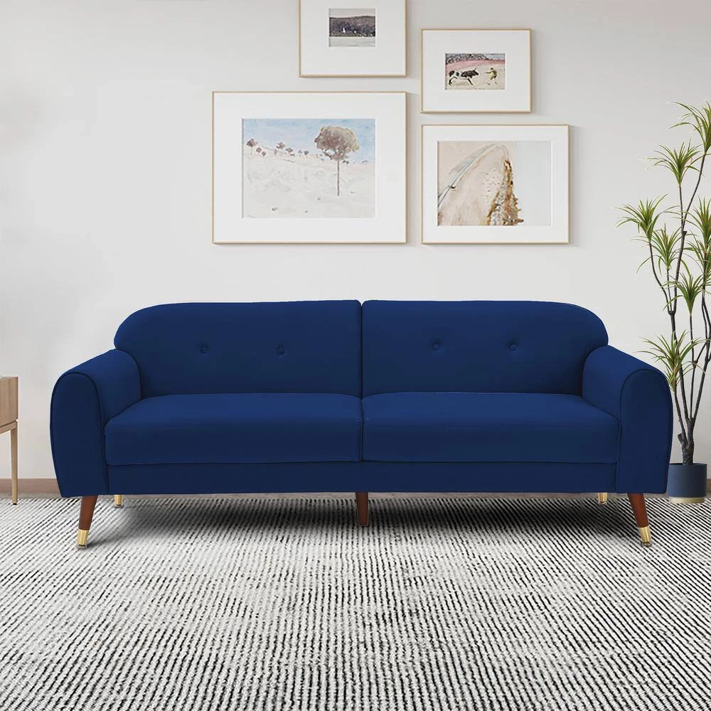 Velvet Futon Sofa Bed, Sleeper Sofa with 3 Inclined Angles, Couch with 6 Solid Wood Legs, Loveseat for Small Space, blue by ANBAZAR 2 Velvet Futon Sofa Bed, Sleeper Sofa with 3 Inclined Angles, Couch with 6 Solid Wood Legs, Loveseat for Small Space, blue by ANBAZAR - Image 2