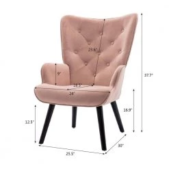 Modern Pink Velvet Fabric Upholstery Metal Frame Accent Arm Chair Leisure Chair with Solid Wood Legs by ANBAZAR -ANBAZAR Sales pink anbazar accent chairs 02593anna p 1f 1000