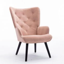 Modern Pink Velvet Fabric Upholstery Metal Frame Accent Arm Chair Leisure Chair with Solid Wood Legs by ANBAZAR -ANBAZAR Sales pink anbazar accent chairs 02593anna p 44 1000