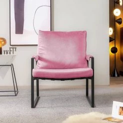 Modern Accent Chairs Living Room Armchair with Velvet Cushion Comfortable Single Arms Chair with Metal Frame (Set of 1) by ANBAZAR -ANBAZAR Sales pink anbazar accent chairs wkx135 pk 31 1000