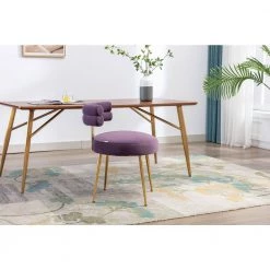 Velvet Leisure Dining Chair,Tufted Upholstered Side Chair,Living Room Accent Chair with Metal Legs, Bedroom, Club,Purple by ANBAZAR -ANBAZAR Sales purple anbazar accent chairs wjz 102e 66 1000