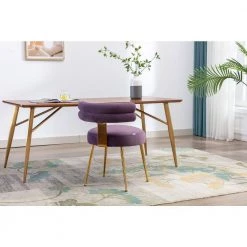 Velvet Leisure Dining Chair,Tufted Upholstered Side Chair,Living Room Accent Chair with Metal Legs, Bedroom, Club,Purple by ANBAZAR -ANBAZAR Sales purple anbazar accent chairs wjz 102e 77 1000