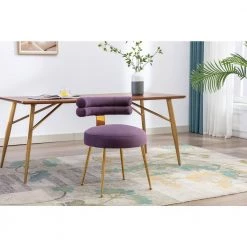 Velvet Leisure Dining Chair,Tufted Upholstered Side Chair,Living Room Accent Chair with Metal Legs, Bedroom, Club,Purple by ANBAZAR -ANBAZAR Sales purple anbazar accent chairs wjz 102e a0 1000