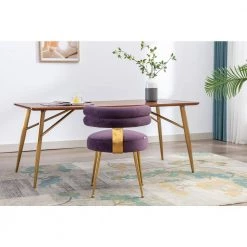 Velvet Leisure Dining Chair,Tufted Upholstered Side Chair,Living Room Accent Chair with Metal Legs, Bedroom, Club,Purple by ANBAZAR -ANBAZAR Sales purple anbazar accent chairs wjz 102e c3 1000