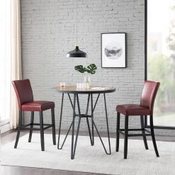 20 inches wide. Red high back solid wood frame, high elasticity, high leg PU upholstered bar chair (Set of 2) by ANBAZAR -ANBAZAR Sales red anbazar bar stools gj 100 r 4f 1000