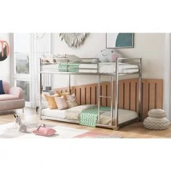 Silver Twin Metal Bunk Bed with Ladder Low Floor Twin Kids Bunk Bed Frame with Safe Guardrail by ANBAZAR -ANBAZAR Sales silver anbazar bunk beds 01711anna n 31 1000