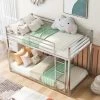 Silver Twin Metal Bunk Bed with Ladder Low Floor Twin Kids Bunk Bed Frame with Safe Guardrail by ANBAZAR
