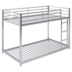 Silver Twin Metal Bunk Bed with Ladder Low Floor Twin Kids Bunk Bed Frame with Safe Guardrail by ANBAZAR -ANBAZAR Sales silver anbazar bunk beds 01711anna n fa 1000