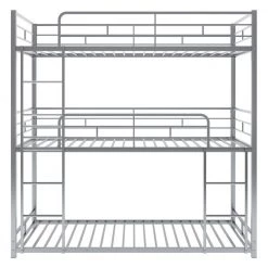 Silver Metal Twin Size Triple Kids Bunk Bed Frame, Twin-Over-Twin-Over-Twin Bunk Bed with Built-in Ladder and Guardrail by ANBAZAR -ANBAZAR Sales silver anbazar bunk beds 01721anna n 4f 1000