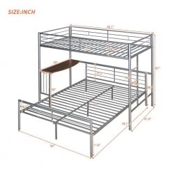 Silver Detachable Twin Over Full Metal Bunk Bed with Desk, Metal Bunk Bed Frame with Built-in Ladder and Safety Rails by ANBAZAR -ANBAZAR Sales silver anbazar bunk beds 01849anna n 1f 1000