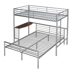 Silver Detachable Twin Over Full Metal Bunk Bed with Desk, Metal Bunk Bed Frame with Built-in Ladder and Safety Rails by ANBAZAR -ANBAZAR Sales silver anbazar bunk beds 01849anna n 4f 1000