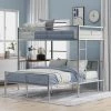 Silver Detachable Twin Over Full Metal Bunk Bed with Desk, Metal Bunk Bed Frame with Built-in Ladder and Safety Rails by ANBAZAR