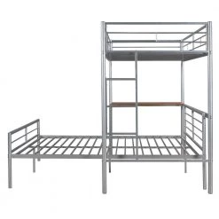 Silver Detachable Twin Over Full Metal Bunk Bed with Desk, Metal Bunk Bed Frame with Built-in Ladder and Safety Rails by ANBAZAR -ANBAZAR Sales silver anbazar bunk beds 01849anna n 76 1000