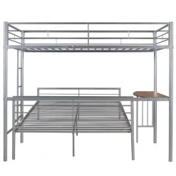 Silver Detachable Twin Over Full Metal Bunk Bed with Desk, Metal Bunk Bed Frame with Built-in Ladder and Safety Rails by ANBAZAR -ANBAZAR Sales silver anbazar bunk beds 01849anna n c3 1000