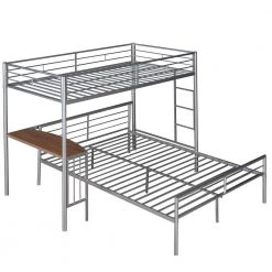 Silver Detachable Twin Over Full Metal Bunk Bed with Desk, Metal Bunk Bed Frame with Built-in Ladder and Safety Rails by ANBAZAR -ANBAZAR Sales silver anbazar bunk beds 01849anna n fa 1000