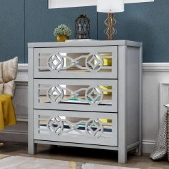 Silver Accent Entryway Cabinet with Drawers Mirror Decorative Kitchen Buffet Sideboard Storage Cabinet for Living Room by ANBAZAR -ANBAZAR Sales silver anbazar sideboards buffet tables kz 092 n 31 1000