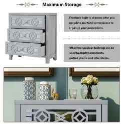 Silver Accent Entryway Cabinet with Drawers Mirror Decorative Kitchen Buffet Sideboard Storage Cabinet for Living Room by ANBAZAR -ANBAZAR Sales silver anbazar sideboards buffet tables kz 092 n 4f 1000