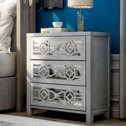 Silver Accent Entryway Cabinet with Drawers Mirror Decorative Kitchen Buffet Sideboard Storage Cabinet for Living Room by ANBAZAR -ANBAZAR Sales silver anbazar sideboards buffet tables kz 092 n 76 1000