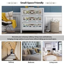 Silver Accent Entryway Cabinet with Drawers Mirror Decorative Kitchen Buffet Sideboard Storage Cabinet for Living Room by ANBAZAR -ANBAZAR Sales silver anbazar sideboards buffet tables kz 092 n fa 1000